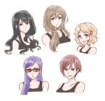  5girls black_hair blonde_hair blue_eyes blue_hair brown_hair food free! fruit genderswap glasses grin hair_ornament hazuki_nagisa long_hair matsuoka_rin multiple_girls nanase_haruka_(free!) red_eyes redhead ryuugazaki_rei short_hair smile strawberry tachibana_makoto violet_eyes 