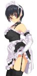  1girl black_hair black_legwear choker elbow_gloves female garter_belt garter_straps glasses gloves maid maid_headdress mibu_natsuki original red-framed_glasses short_hair simple_background skirt skirt_lift solo thighhighs white_background white_gloves 