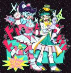  2girls crazy_diamond genderswap hat heart heaven&#039;s_door higashikata_jousuke jojo_no_kimyou_na_bouken kishibe_rohan magical_girl mikannu multiple_girls pompadour top_hat visor 