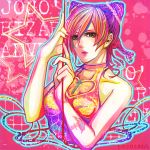  1girl double_bun jojo_no_kimyou_na_bouken kuujou_jolyne multicolored_hair pecotank pink_hair purple_hair solo string 