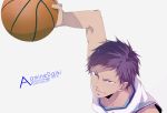  1boy aomine_daiki basketball basketball_uniform blue_eyes blue_hair character_name dark_skin kuroko_no_basuke sara666 solo sportswear 