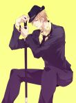  1boy blonde_hair cane fedora formal hat kise_ryouta kuroko_no_basuke sara666 solo suit yellow_eyes 
