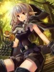  1girl belt boots braid chipmunk dragon&#039;s_crown edobox elf_(dragon&#039;s_crown) gloves hoodie light_smile pointy_ears red_eyes silver_hair solo squirrel thigh_boots thighhighs twin_braids 