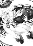  1girl book dress glasses hat highres hoyashi_rebirth kamishirasawa_keine knees_on_chest knees_together_feet_apart long_hair monochrome scroll socks solo touhou 