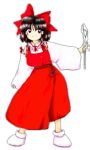  1girl black_hair dress gohei hakurei_reimu japanese_clothes lowres miko official_art oota_jun&#039;ya red_dress solo the_embodiment_of_scarlet_devil touhou 