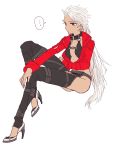  1girl archer brown_eyes cccbast collar dark_skin fate/extra_ccc fate_(series) genderswap high_heels highres jacket red_jacket solo white_hair 