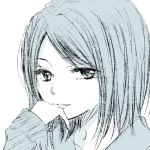  1girl bust character_request looking_at_viewer majisuka_gakuen monochrome short_hair simple_background smile solo sui_(camellia) white_background 