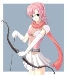  1girl arrow artist_request belt blue_eyes bow_(weapon) breastplate elbow_gloves fire_emblem fire_emblem:_mystery_of_the_emblem gloves holding looking_at_viewer nintendo norn_(fire_emblem) pink_hair ponytail scarf short_hair single_glove single_spaulder smile solo spaulders weapon white_gloves 