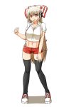  1girl alternate_costume azuman bow breasts fujiwara_no_mokou hair_bow headphones large_breasts long_hair red_eyes ribbon shoes short_shorts shorts silver_hair simple_background sneakers solo suspenders thigh-highs touhou white_hair 