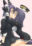  2girls blush breast_press closed_eyes gloves head_hold headgear kantai_collection kiss multiple_girls personification purple_hair short_hair sousui_hani sweatdrop symmetrical_docking tatsuta_(kantai_collection) tenryuu_(kantai_collection) thighhighs yellow_eyes yuri 