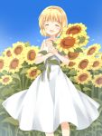  1girl air blonde_hair closed_eyes dress flower kamio_misuzu satou_aoi short_hair sunflower 