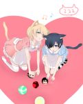  2boys alois_trancy animal_ears blonde_hair blue_eyes blue_hair cat_day cat_ears cat_tail ciel_phantomhive dress eyepatch kuroshitsuji male multiple_boys musical_note short_hair striped striped_legwear tail thighhighs trap white_legwear 