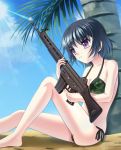  1girl bikini black_hair camouflage gun highres kouichi_eiji original rifle short_hair swimsuit violet_eyes weapon 