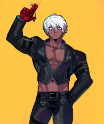  1boy dark-skinned_male grey_eyes k' m.u.g.e.n male muscular_male taito white_hair 