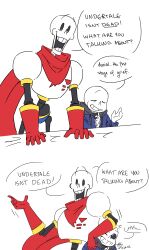 2022 2boys 2d 2koma arm_on_another&#039;s_head armor blue_jacket blue_shorts brothers cape closed_eyes comic commentary dated digital_media duo english_commentary english_text gloves height_difference highres hood hooded_jacket humanoid jacket male male_focus male_only meta monster monster_boy multiple_boys one_eye_closed open_clothes open_jacket open_mouth papyrus_(undertale) red_cape red_gloves sans_(undertale) shirt shorts siblings signature simple_background skeleton speech_bubble teeth text themidnightsunset undead undertale utdr_(toby_fox) white_armor white_background white_shirt