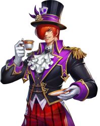  1boy alice_in_wonderland coffee kofas m.u.g.e.n male red_eyes red_hair taito yagami_iori 
