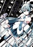  1girl aqua_eyes aqua_hair blue_eyes detached_sleeves hatsune_miku long_hair microphone microphone_stand necktie skirt solo thighhighs torigoe_takumi twintails vocaloid zettai_ryouiki 