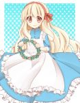  1girl blonde_hair dress hair_ribbon head_wreath kagerou_project kuu_1801 long_hair mary_(kagerou_project) red_eyes ribbon smile solo 