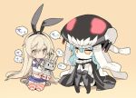  2girls :3 black_panties blade_(galaxist) blonde_hair blue_hair blush chibi elbow_gloves gloves hairband kantai_collection long_hair multiple_girls navel pale_skin panties personification rensouhou-chan shimakaze_(kantai_collection) striped striped_legwear thigh-highs underwear white_gloves wo-class_(kantai_collection) yellow_eyes 