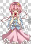  1girl hairband heart highres komeiji_satori pink_eyes pink_hair shirt skirt solo tam-out_(datam) third_eye tile_background touhou wide_sleeves 
