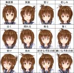  1girl brown_eyes brown_hair chart expressions hair_up inazuma_(kantai_collection) kantai_collection kazasuzu looking_at_viewer open_mouth partially_translated personification school_uniform serafuku smile solo sweatdrop translation_request 