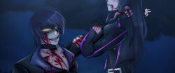 1boy 1girl blood blue_background catgirl element_kof m.u.g.e.n male/female moon oc valen-larae 