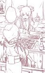  2girls absurdres artist_request from_behind fujiwara_no_mokou head_scarf highres looking_at_another monochrome multiple_girls mystia_lorelei okamisty touhou 
