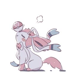 :&gt; blush_stickers closed_eyes closed_mouth commentary_request foznya full_body highres no_humans poke_ball pokemon pokemon_(creature) puff_of_air simple_background smile solo sylveon white_background 