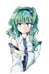  1girl bare_shoulders detached_sleeves green_eyes green_hair hair_ornament hair_ribbon kochiya_sanae ribbon solo touhou uranaishi_(miraura) 