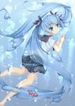  1girl blue_eyes blue_hair bottle_miku hatsune_miku highres long_hair school_uniform serafuku skirt solo twintails underwater vocaloid 