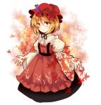  1girl aki_minoriko blonde_hair food fruit grapes hat leaf maple_leaf red_eyes short_hair solo touhou uranaishi_(miraura) 