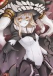  1girl blonde_hair bodysuit gloves kantai_collection looking_at_viewer monster open_mouth pale_skin personification rusha shinkaisei-kan solo wo-class_(kantai_collection) yellow_eyes 