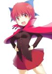  1girl bow cape hair_bow long_sleeves mocchi open_mouth red_eyes redhead sekibanki short_hair simple_background skirt smile solo touhou white_background 