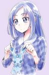  1girl blue_hair dokidoki!_precure hishikawa_rikka kurochiroko long_hair pajamais precure purple_background rakeru_(dokidoki!_precure) simple_background 