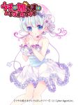  1girl bare_shoulders blue_eyes blue_hair blush choker collarbone copyright_name earrings flower gradient_hair hair_flower hair_ornament hat jewelry moriyama_shijimi multicolored_hair nail_polish parted_lips purple_hair solo star uchi_no_hime-sama_ga_ichiban_kawaii watermark white_background 