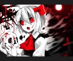  1girl blood dark darkness fangs hair_ornament hair_ribbon long_sleeves looking_at_viewer monochrome moon open_mouth puffy_sleeves red_(girllove) red_eyes ribbon rumia short_hair skull solo touhou 