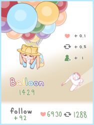  1boy 1girl absurdres balloon blue_archive blue_dress blunt_bangs blush chibi closed_mouth crying doodle_sensei_(blue_archive) dress english_text flying_teardrops from_above halo hat highres horuhara kindergarten_uniform long_hair long_sleeves mari_(blue_archive) motion_blur neck_ribbon no_nose orange_hair ribbon school_hat sensei_(blue_archive) shirt short_sleeves sleeves_past_wrists slippers tongue tongue_out too_many_balloons very_long_hair white_ribbon yellow_halo yellow_hat yellow_slippers 