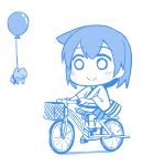 1girl balloon bicycle bicycle_basket frog hiryuu_(kantai_collection) kantai_collection lowres monochrome riding shishigami_(sunagimo) 