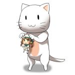  1girl :3 batsubyou brown_hair cat error_musume girl_holding_a_cat_(kantai_collection) hat kantai_collection norio_minami open_mouth role_reversal skirt smile twintails uniform white_background 