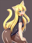  1girl animal_ears aqua_eyes blonde_hair cat_ears cat_tail highres leotard long_hair nokoppa original pantyhose solo tail 