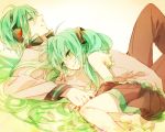  aqua_eyes aqua_hair hatsune_miku hatsune_mikuo headset hiyoyogi long_hair lying smile twintails vocaloid 