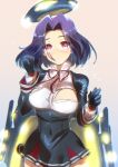  1girl blush breasts gloves kantai_collection looking_at_viewer open_mouth personification purple_hair red_eyes school_uniform short_hair skirt tatsuta_(kantai_collection) torn_clothes yan&#039;yo_(yan&#039;yan&#039;yo) 