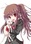  1girl brown_hair cat fang highres little_busters!! long_hair natsume_rin ponytail red_eyes school_uniform solo sumisuzu 