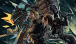  1boy 1girl black_hair blue_hair bob_cut bodysuit brown_hair clenched_hand drivesuit gipsy_danger mako_mori mecha pacific_rim raleigh_becket science_fiction short_hair streaked_hair super_robot 