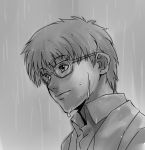  1boy face glasses light_smile male monochrome original rain short_hair tukasa_(tank) 