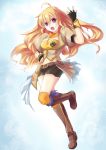  1girl blonde_hair breasts cleavage fingerless_gloves gauntlets gloves highres long_hair rwby solo td violet_eyes yang_xiao_long 