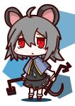 1girl absurdres animal_ears blush chibi crystal dowsing_rod grey_hair highres jewelry mouse_ears mouse_tail nazrin nu-nyu open_mouth pendant red_eyes short_hair tail touhou