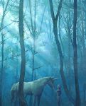  1girl blue celes_chere final_fantasy final_fantasy_vi forest long_hair lowres mii_(aad378) nature profile solo sunbeam sunlight unicorn 