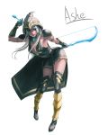  1girl armpits arrow ashe_(league_of_legends) blue_eyes bow_(weapon) breasts cape cleavage gloves highres hood la_ciero_(pixiv) league_of_legends long_hair silver_hair skirt solo weapon 