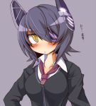  1girl blush breasts eyepatch headgear kantai_collection konohana_saku looking_at_viewer necktie open_mouth personification short_hair solo tenryuu_(kantai_collection) translation_request yellow_eyes 